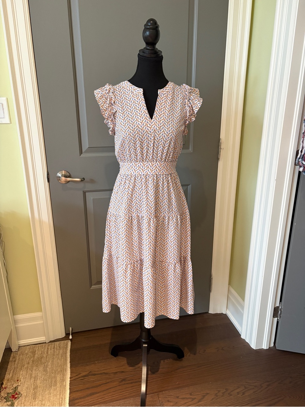Monteau Cream Midi Dress with Tan Print